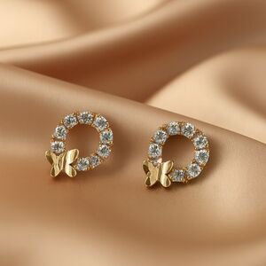 Gold & Crystal Circle Stud Earrings – Sparkling Minimalist Dainty Women' Jewelry